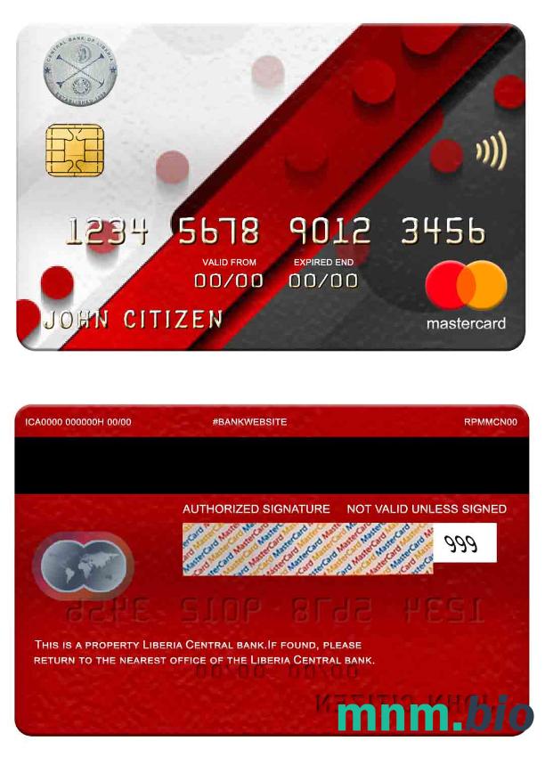 Liberia Central Bank przykład karty mastercard w formacie PSD
